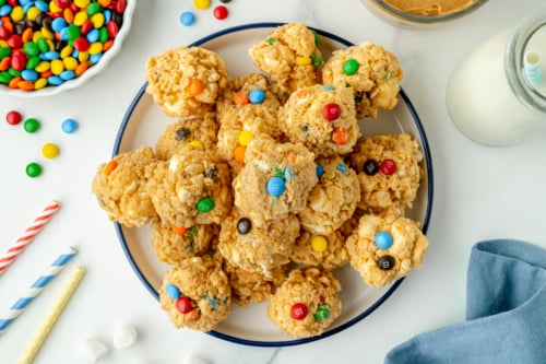 overhead shot of plate of no bake avalanche cookies