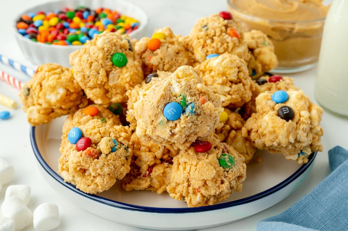 angled shot of plate of no bake avalanche cookies