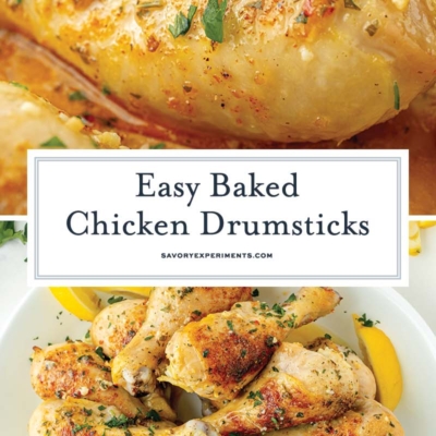 collage of baked chicken drumsticks