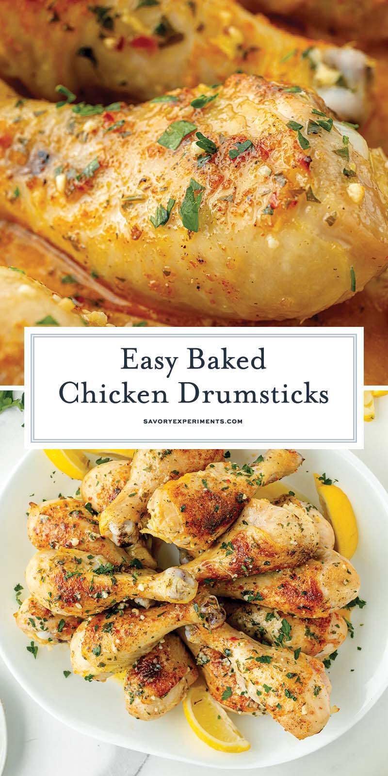 collage of baked chicken drumsticks