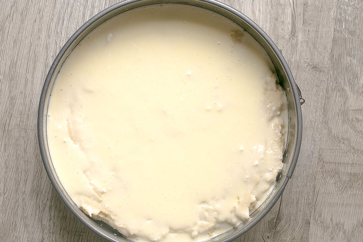 cake batter in springform pan