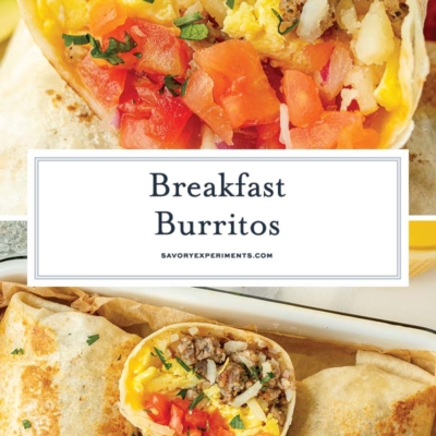 collage of breakfast burritos