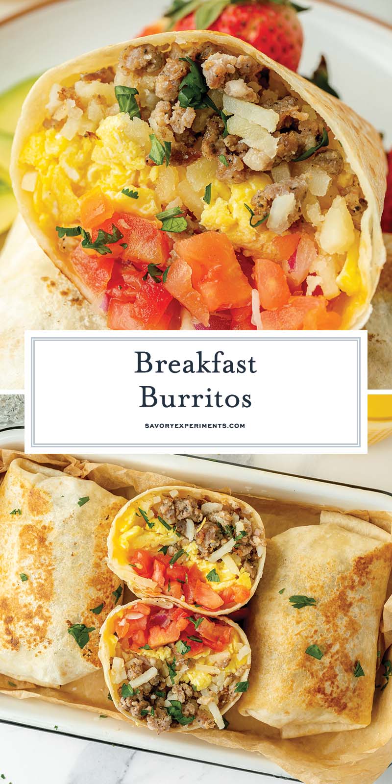 collage of breakfast burritos