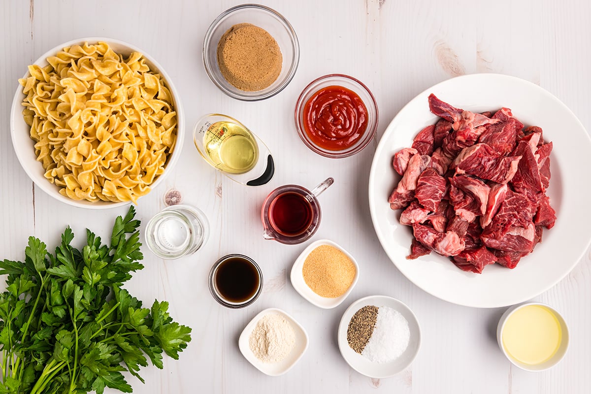 overhead shot of brown sugar steak tips ingredients