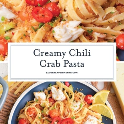 collage of creamy chili crab pasta