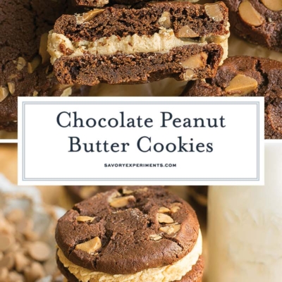 collage of chocolate peanut butter cookie sandwiches