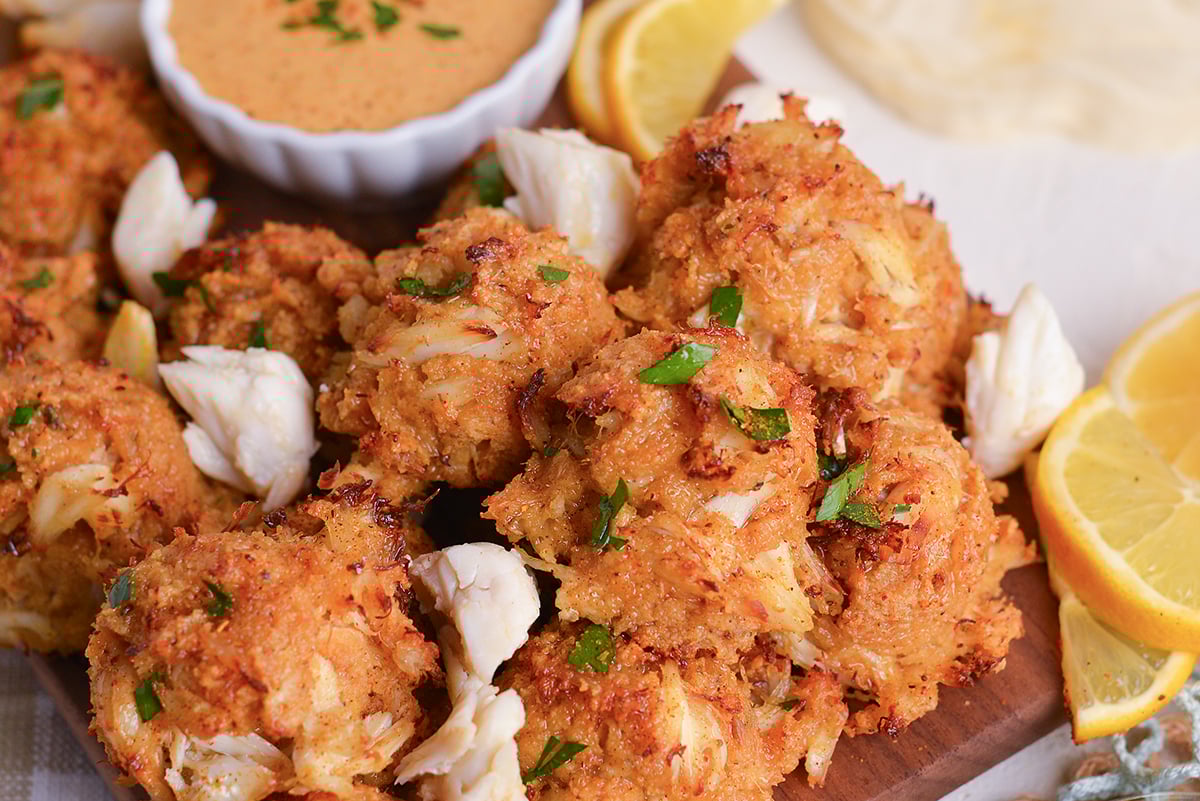 close up angled shot of pile of crab balls