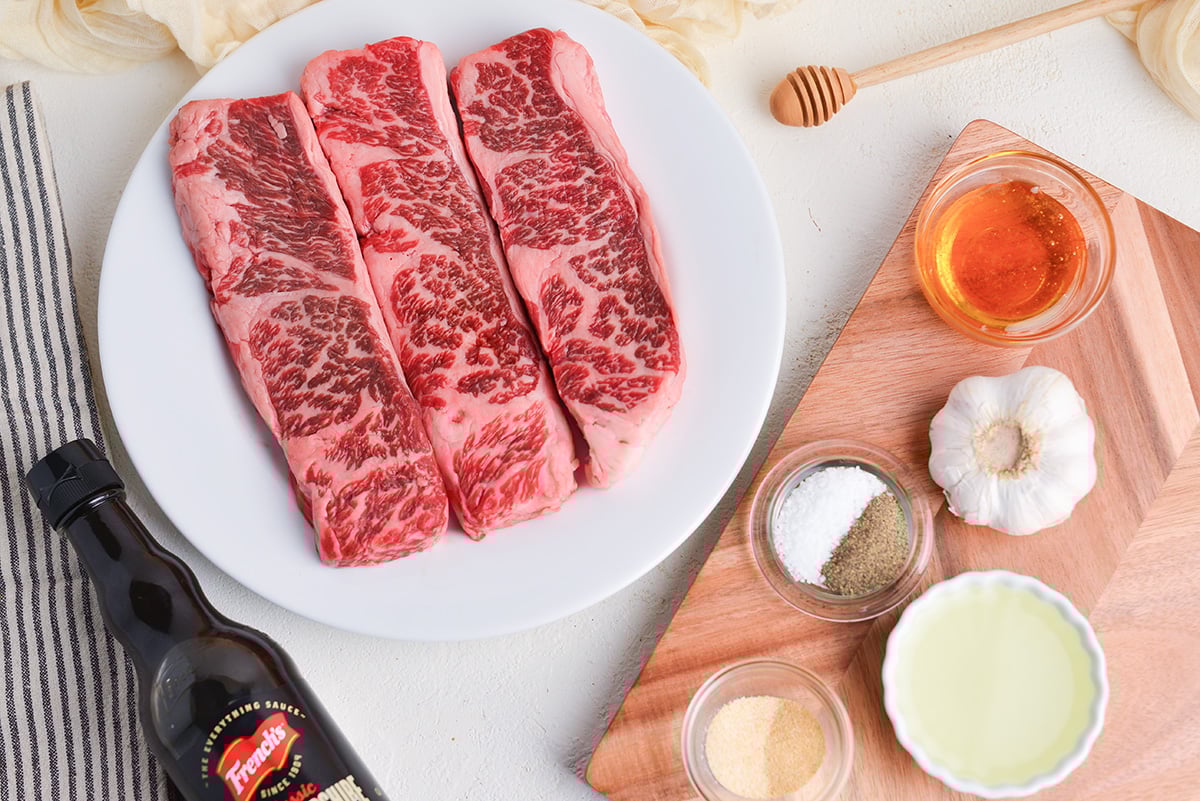 overhead shot of denver steak ingredients
