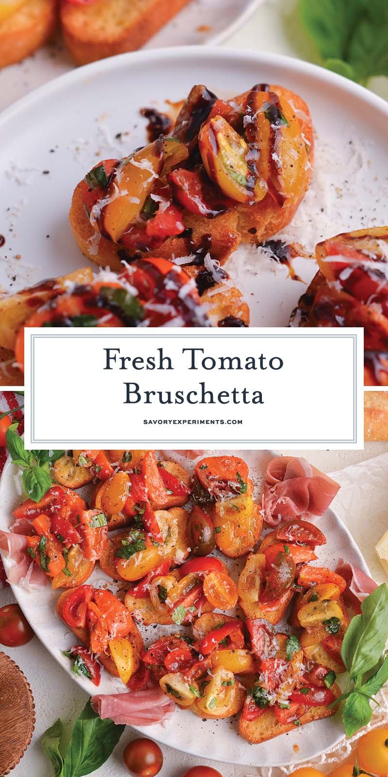 collage of fresh tomato bruschetta