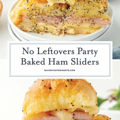 the best party slider sandwiches made with cheese, ham and a buttery topping