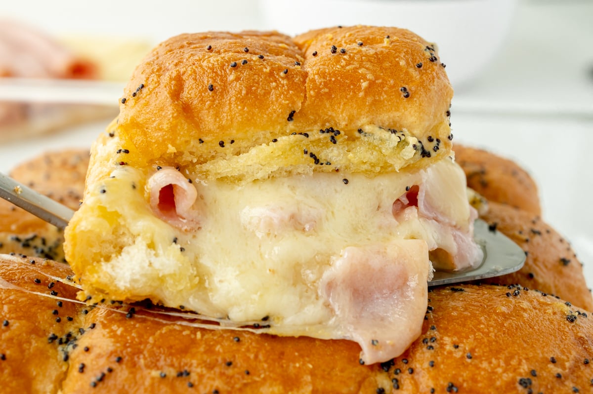 straight on shot of slider sandwich on spatula
