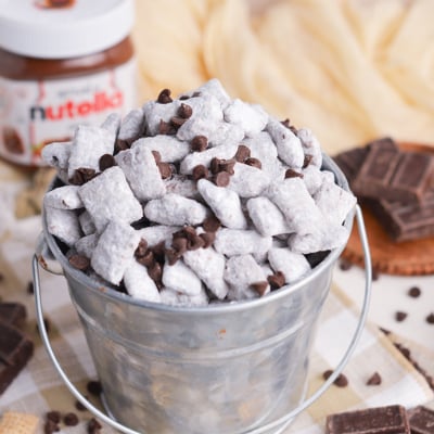 angled shot of bucket of ntuella puppy chow