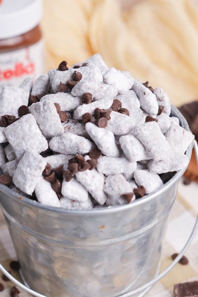 angled shot of bucket of ntuella puppy chow