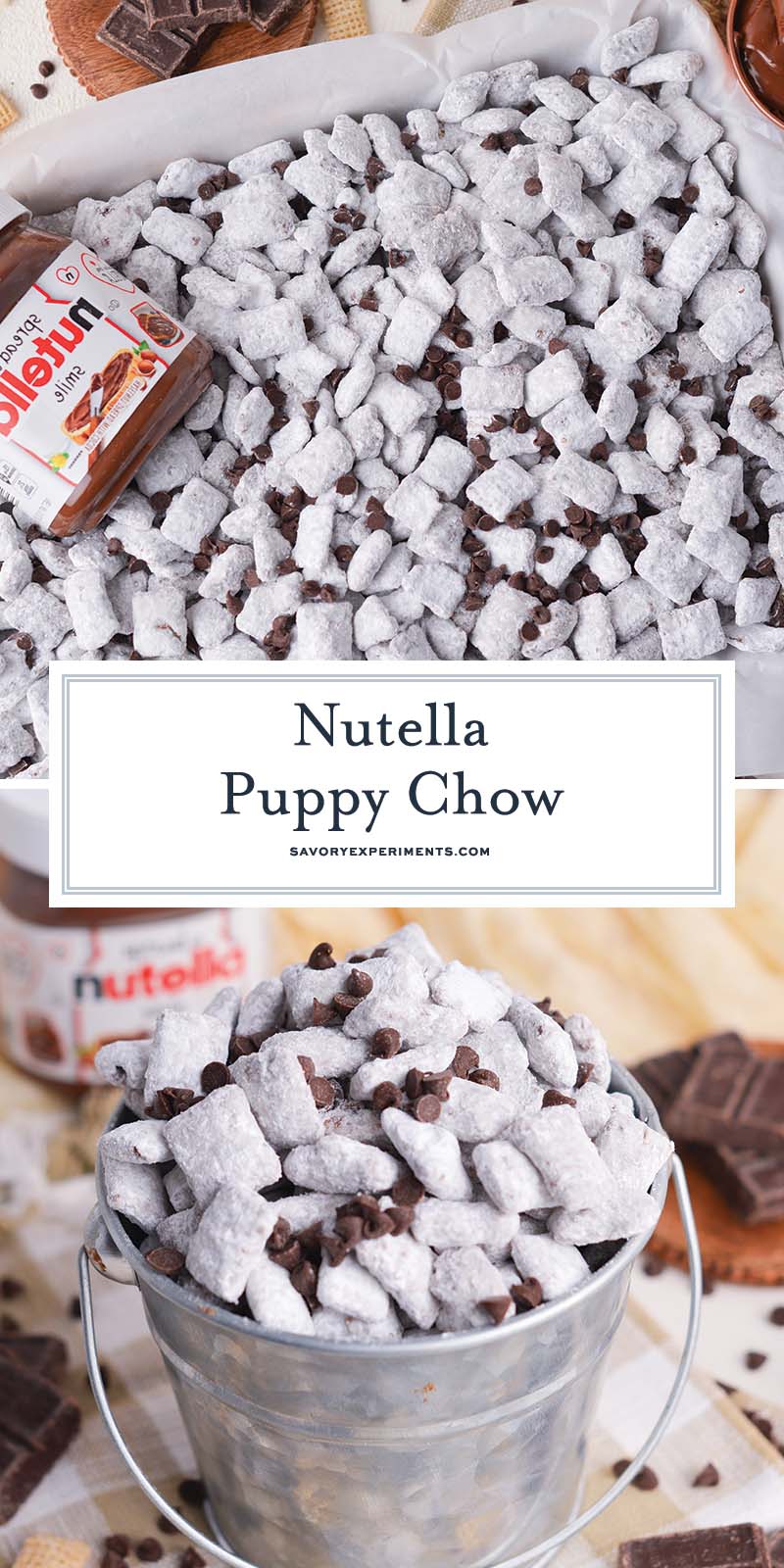 collage of nutella puppy chow