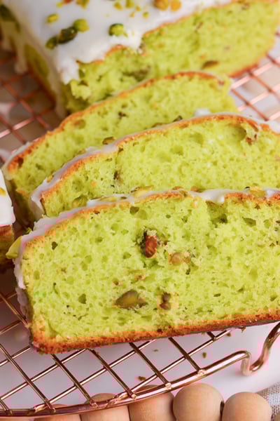 close up shot of sliced pistachio bread