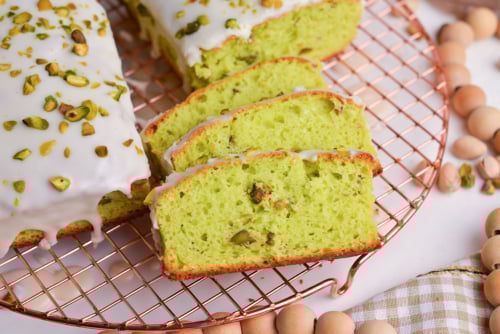 close up shot of sliced pistachio bread