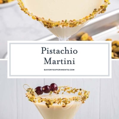 collage of pistachio martini