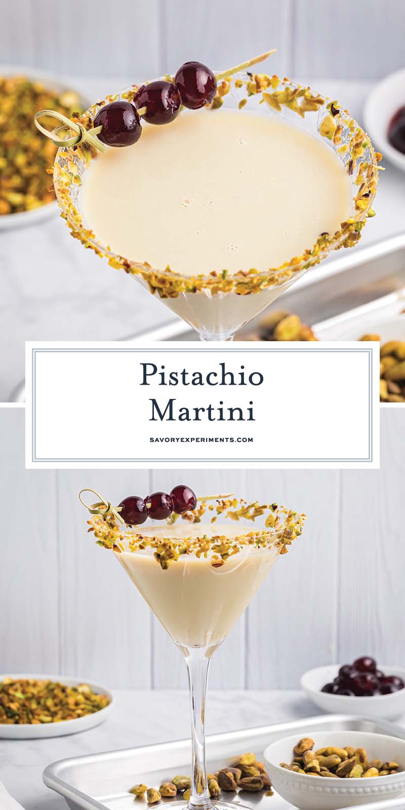 collage of pistachio martini