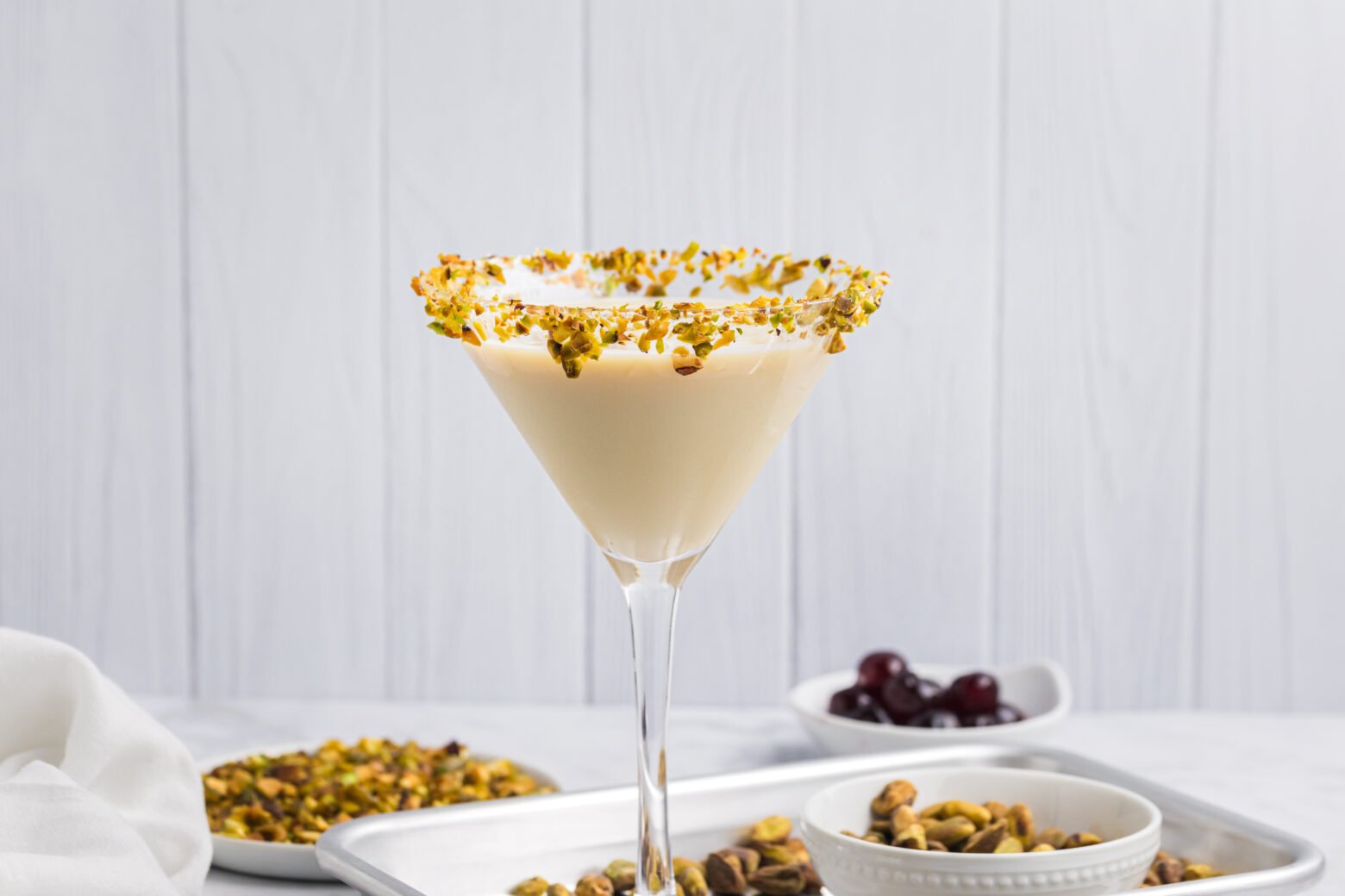 straight on shot of pistachio martini
