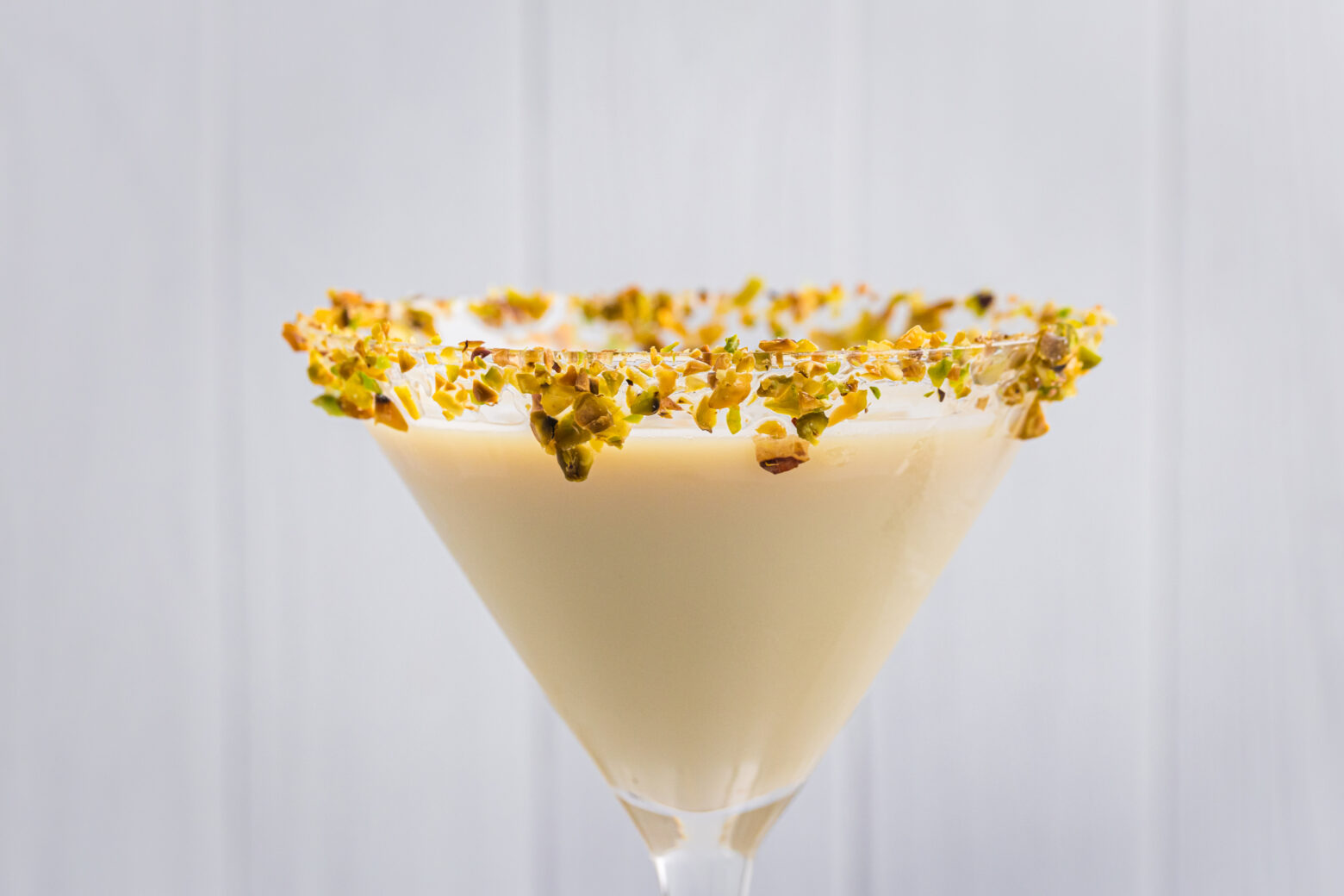 close up straight on shot of pistachio martini
