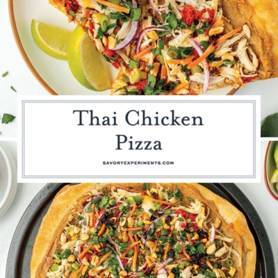 collage of thai chicken pizza