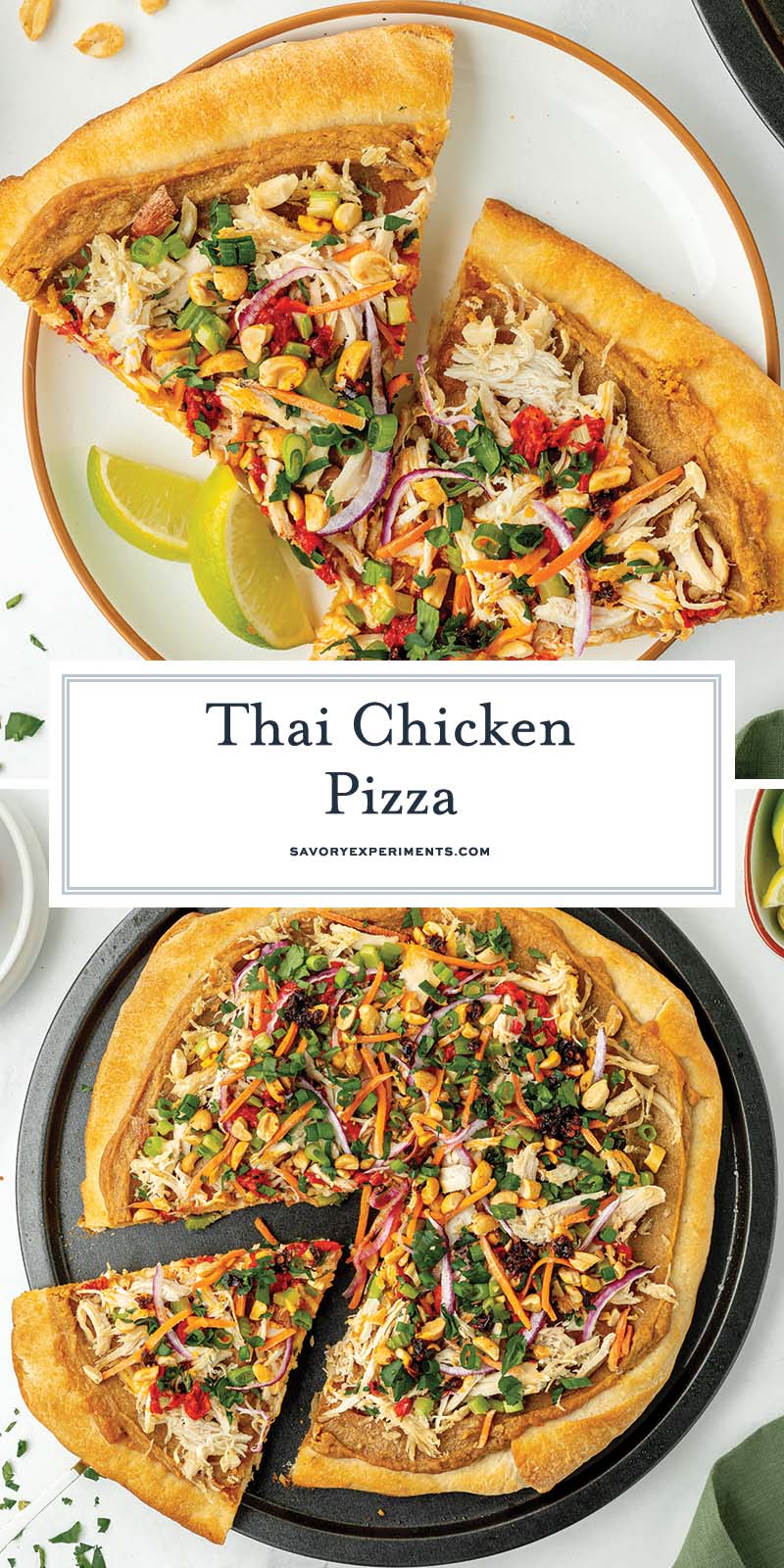 collage of thai chicken pizza