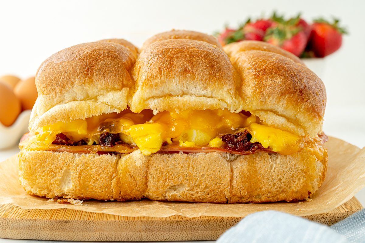 straight on shot of breakfast sliders