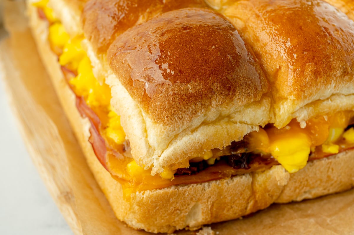 close up angled shot of breakfast sliders