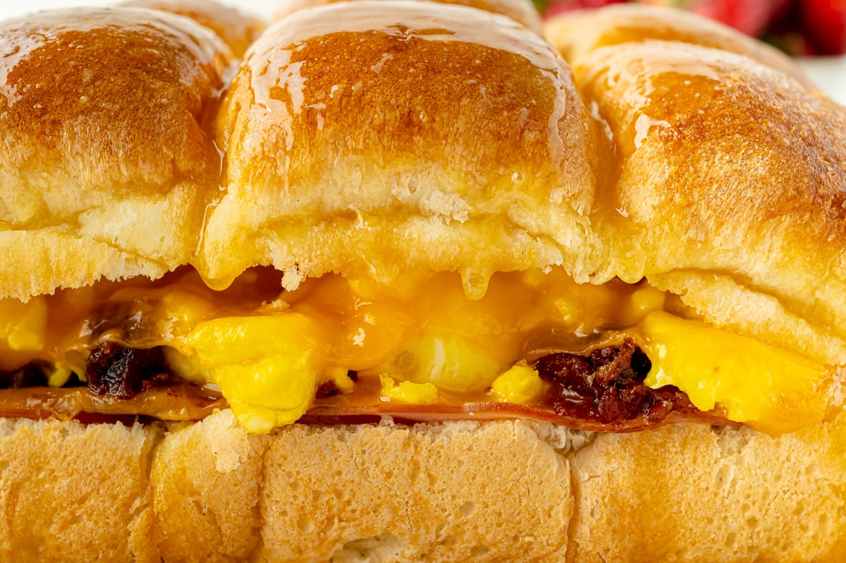 close up straight on shot of breakfast sliders