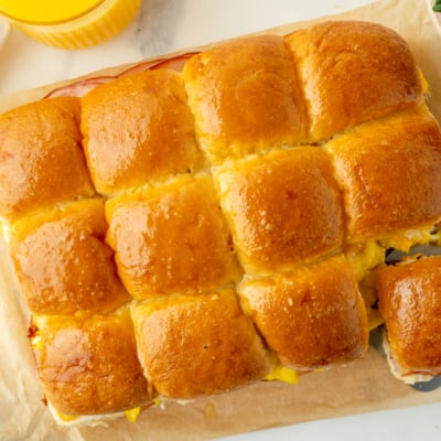 overhead shot of breakfast slider pulling away on spatula