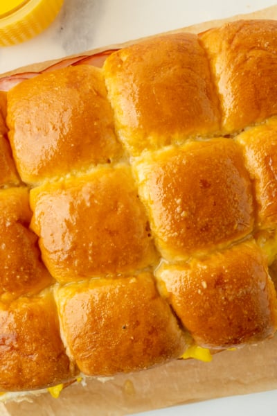 overhead shot of breakfast slider pulling away on spatula