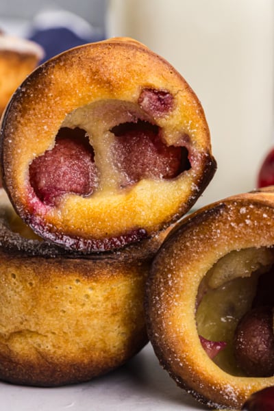 close up of stack of cherry popovers
