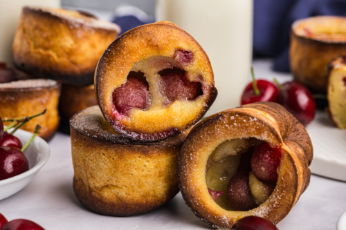 close up of stack of cherry popovers