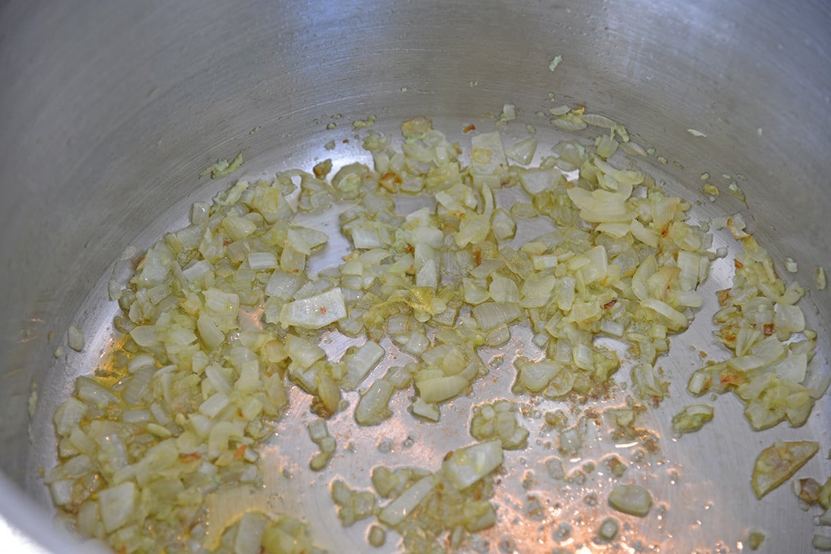 onion and garlic sautéing in pot