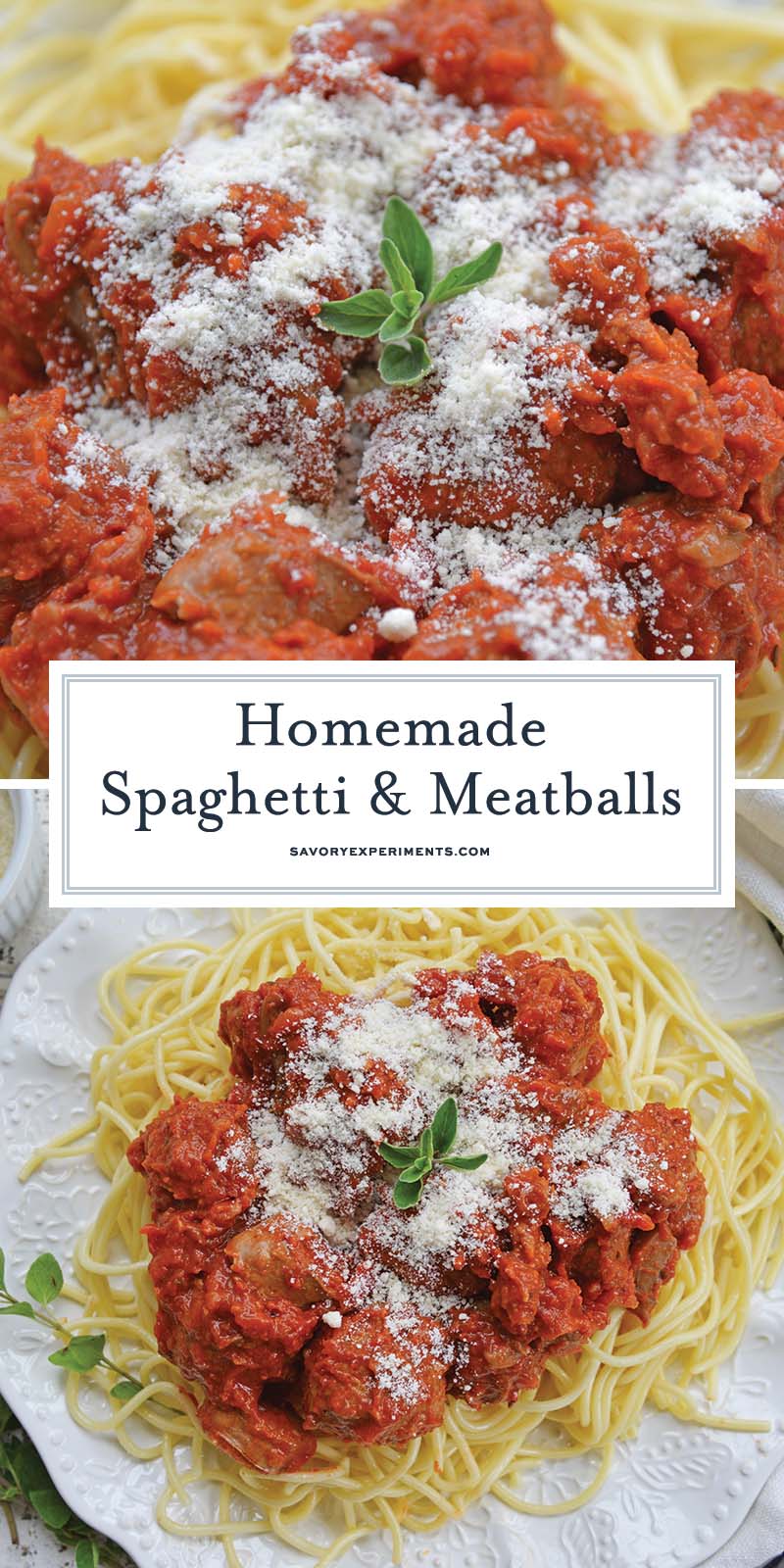 collage of homemade spaghetti and meatballs