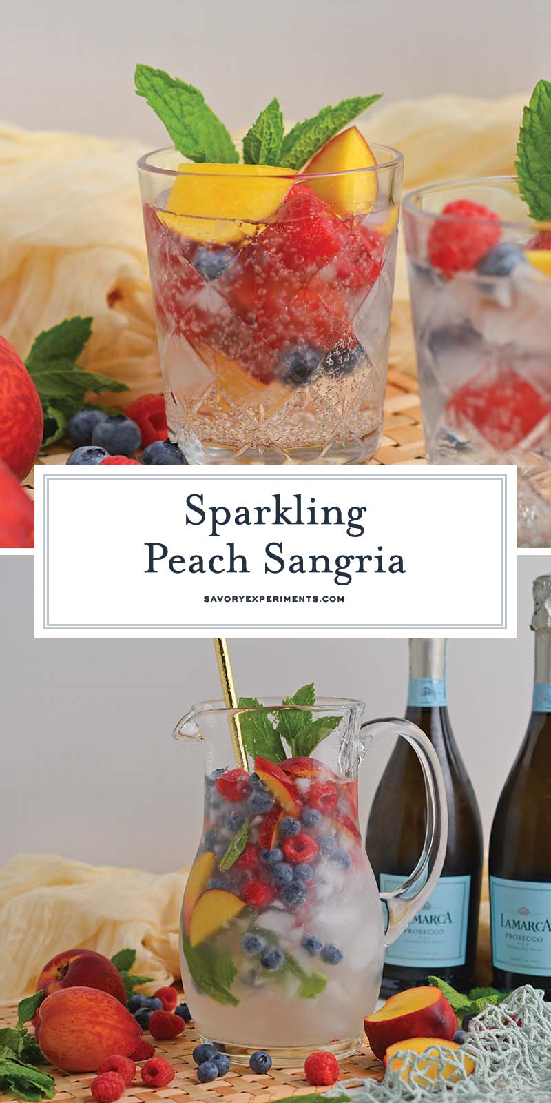 collage of sparkling peach sangria