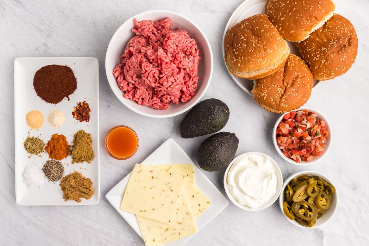 overhead shot of taco burgers ingredients