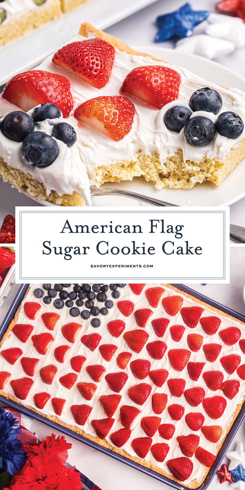 collage of american flag sugar cookie cake