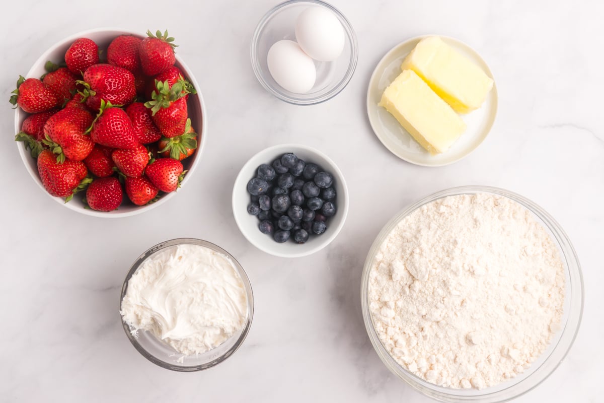 overhead shot of american cookie cake ingredients
