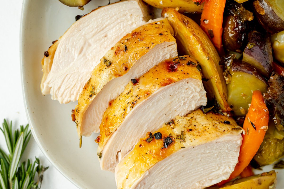 close up overhead shot of sliced chicken