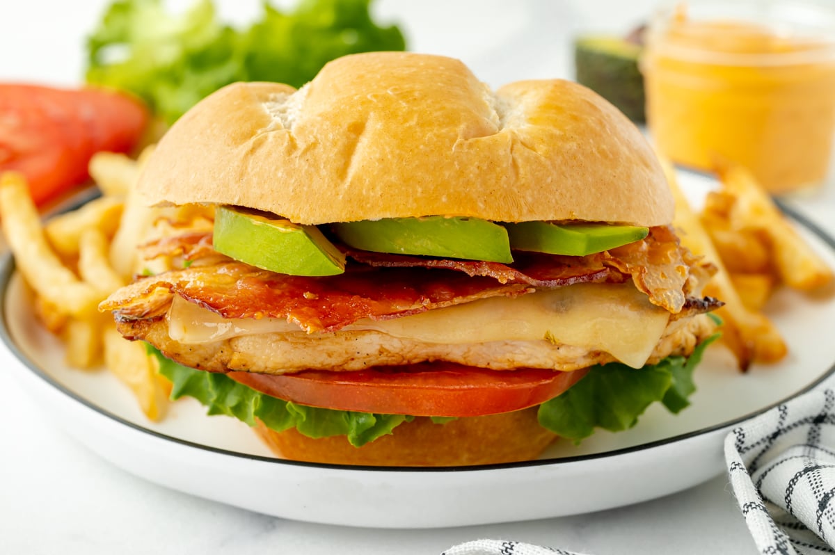 straight on shot of spicy chicken sandwich on plate
