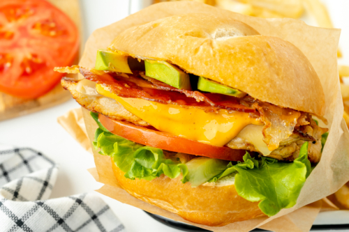 close up angled shot of grilled chicken sandwich