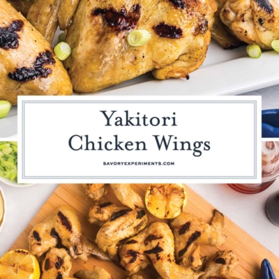 collage of yakitori chicken
