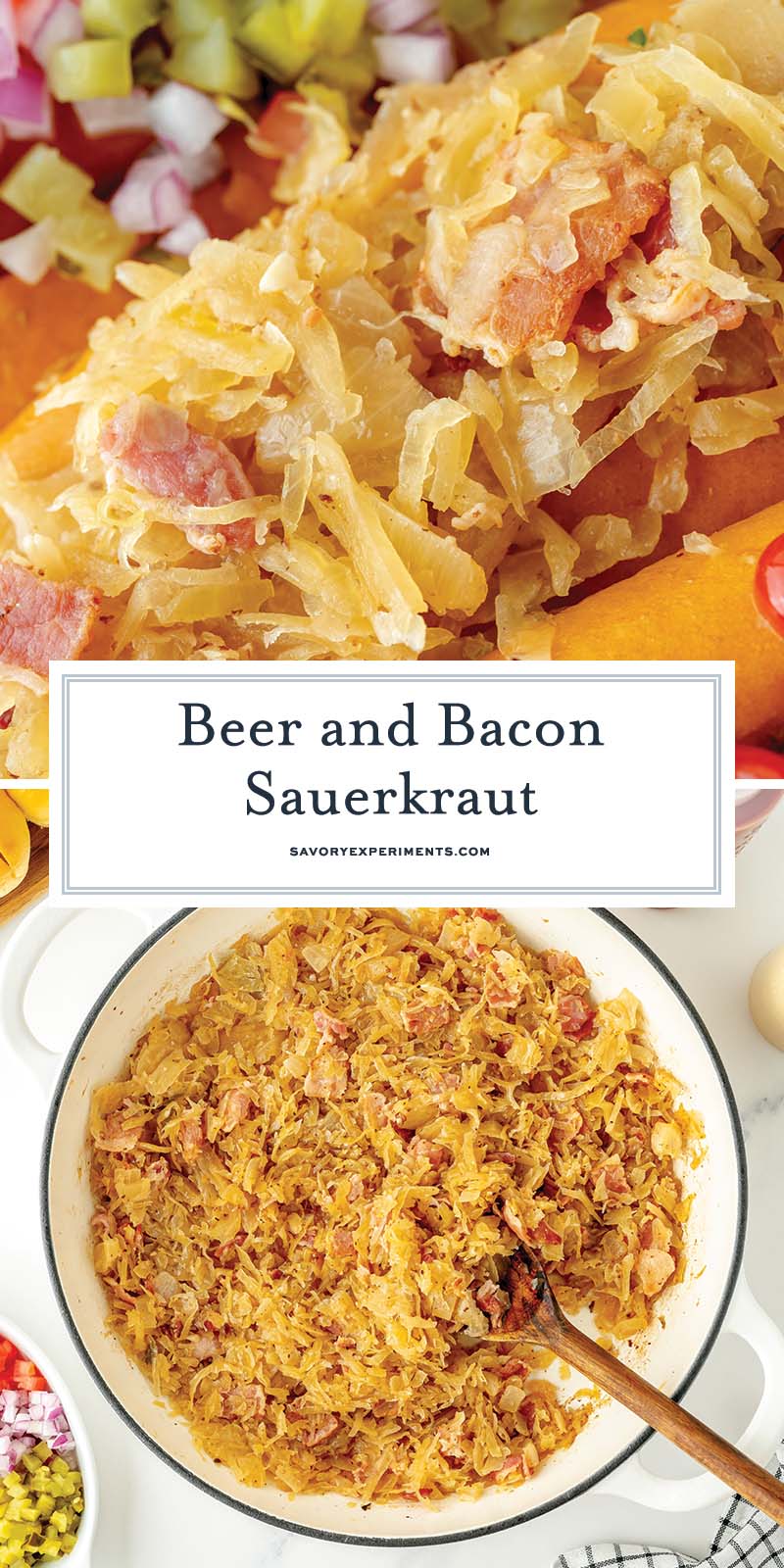 collage of beer and bacon sauerkraut