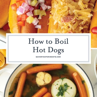 collage of how to boil hot dogs
