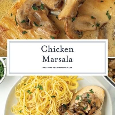 collage of chicken marsala