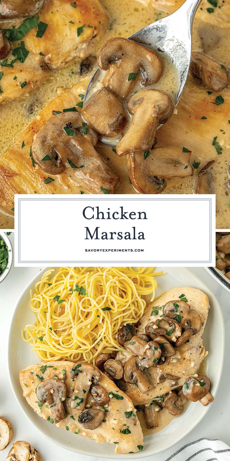 collage of chicken marsala