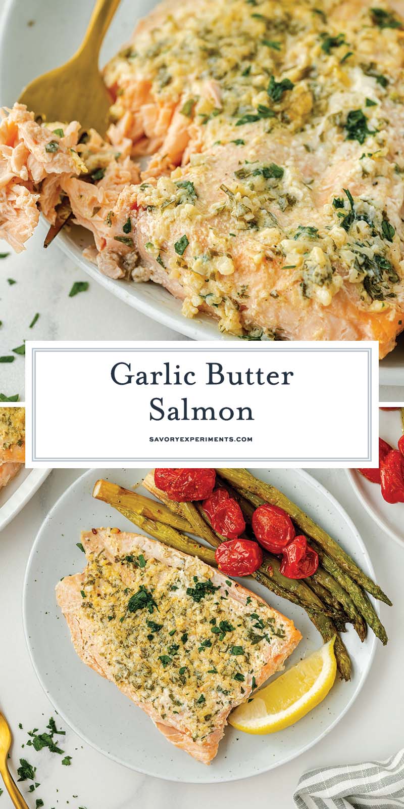 collage of garlic butter salmon