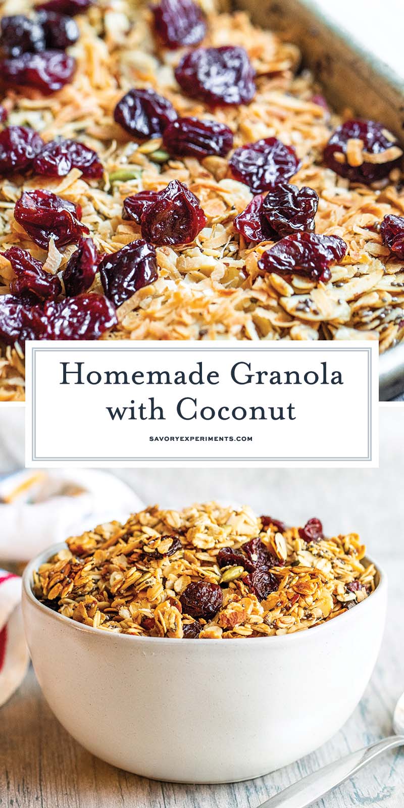 collage of homemade granola with coconut