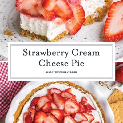 collage of strawberry cream cheese pie
